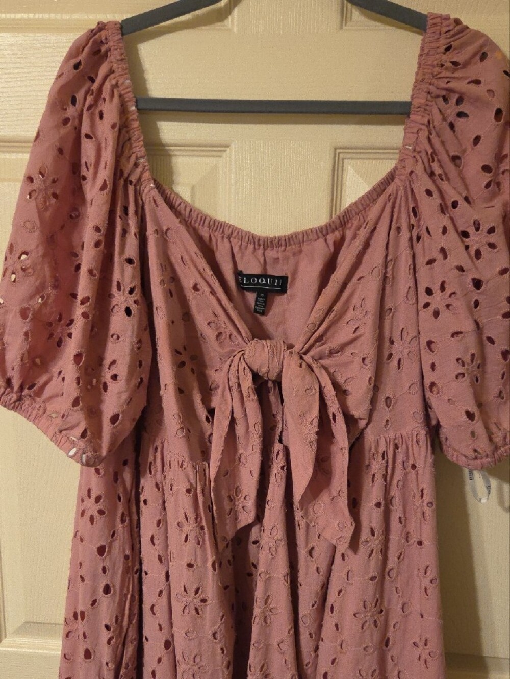 Eloquii Dusty Rose Eyelet Maxi Dress with Tie Front - Picture 4 of 4